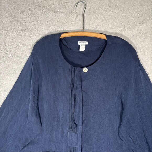 Vintage Design Todays Tunic Top Women’s 2X Navy Blue Rayon Silk Lagenlook Boxy - Picture 2 of 16